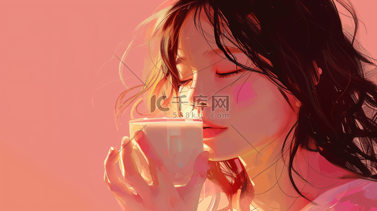 喝奶茶咖啡的女性插画27