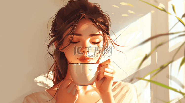 喝奶茶咖啡的女性插画7