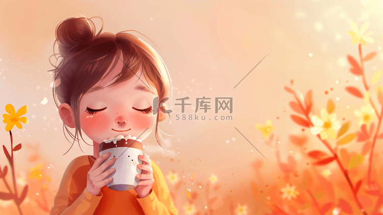 喝奶茶咖啡的女性插画15
