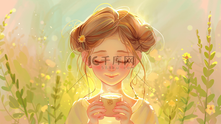 喝奶茶咖啡的女性插画12