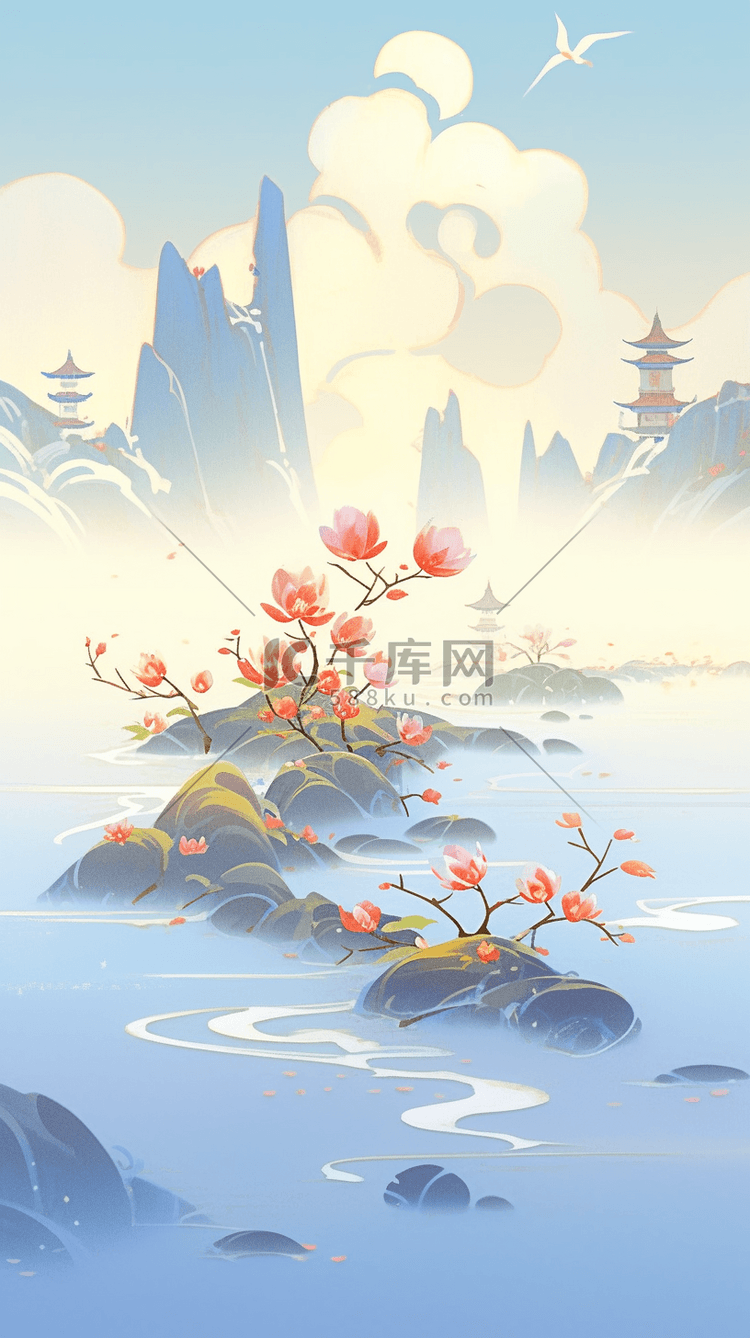 清明节山水古风中国风插画