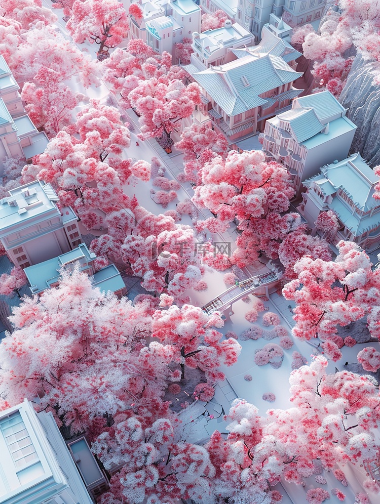 春天城市街道樱花树素材