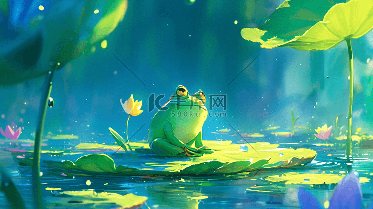 池塘石头上站着的青蛙插画6