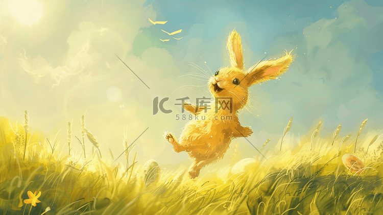 草地上玩耍的小兔子插画2
