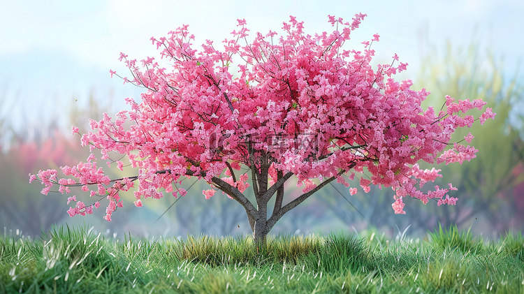 盛开的樱花春天季节微距场景插画海报