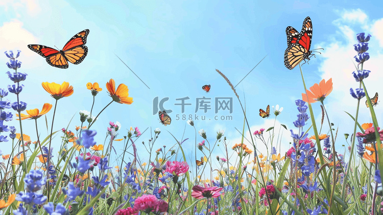 花丛中飞舞的蝴蝶插画5