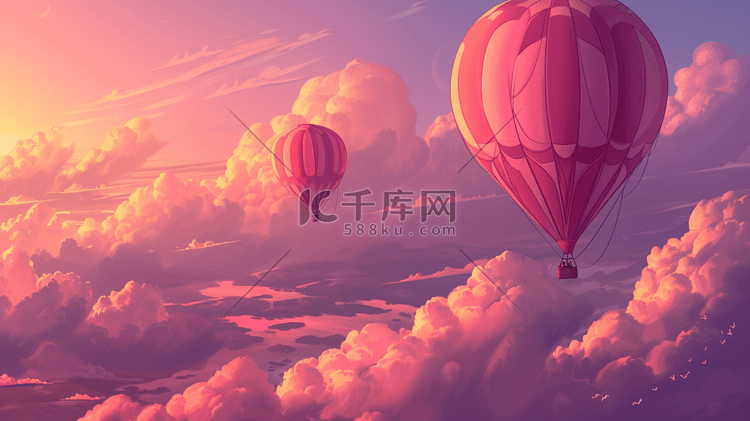 唯美美丽降落气球在空中飞翔的插画2