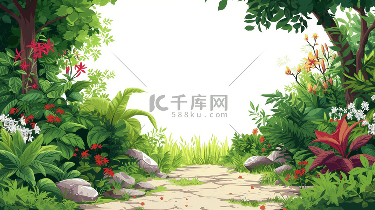 春天平面森林树木叶片纹理插画2