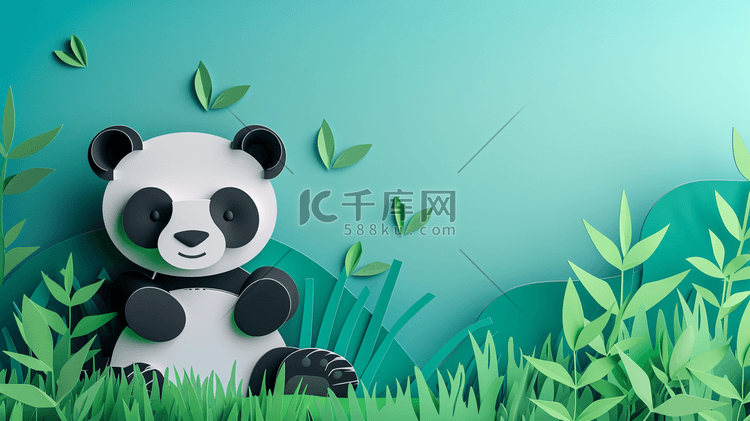 简约绿色平面熊猫竹子的插画5