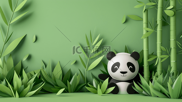 简约绿色平面熊猫竹子的插画9