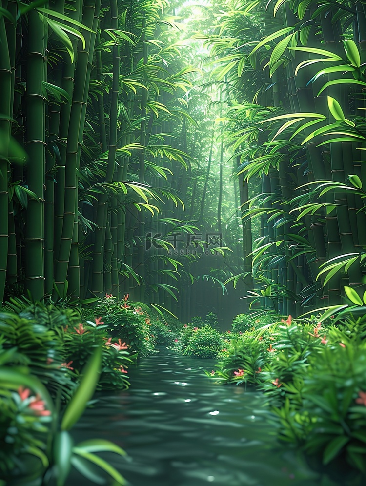 春天绿色的竹林竹子插画图片