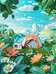 露营帐篷鲜花环绕插画图片