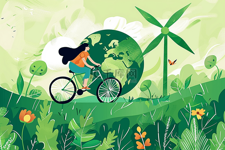 地球手绘环保日绿色扁平插画