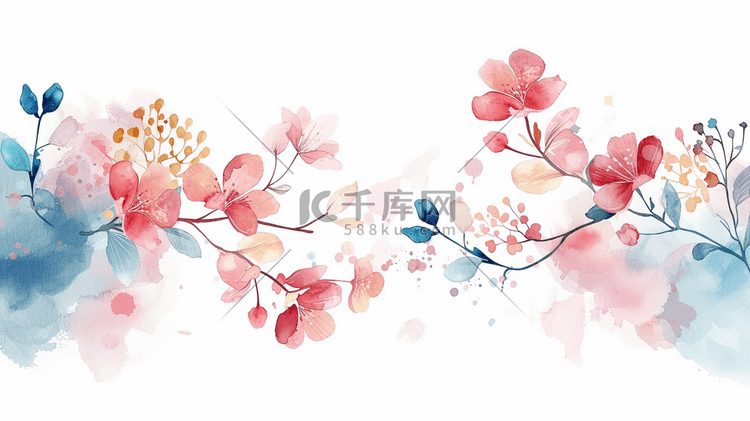 彩色绘画国画艺术树枝花朵小鸟的插画5