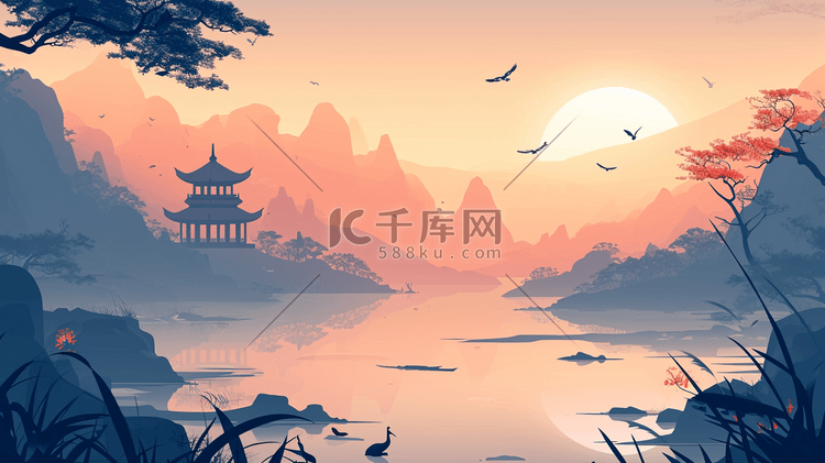 中国风山水风景插画8