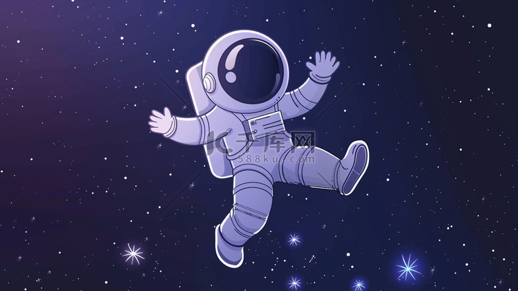 深色卡通星空宇航员身穿宇航服的插画2