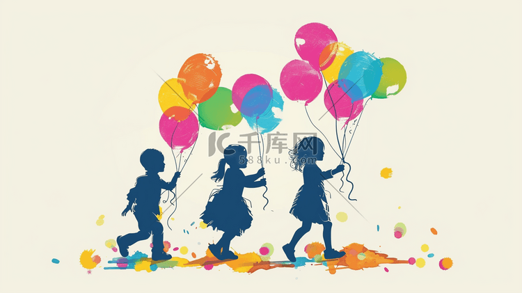 彩色梦幻孩童放气球的插画6