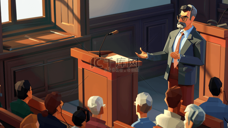 彩色卡通手绘法庭上律师讲话的插画1