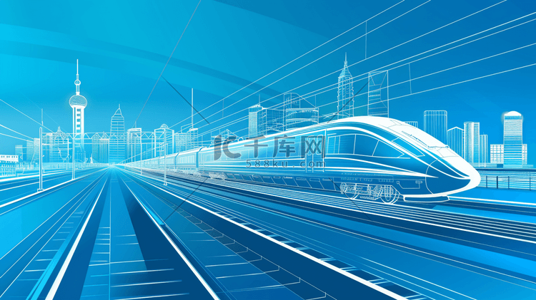 蓝色科技交通高铁进站的插画6