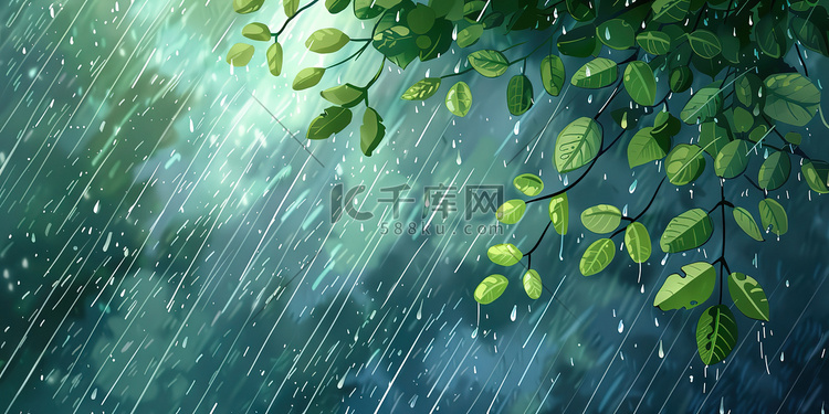 春天下雨雨季树叶图片