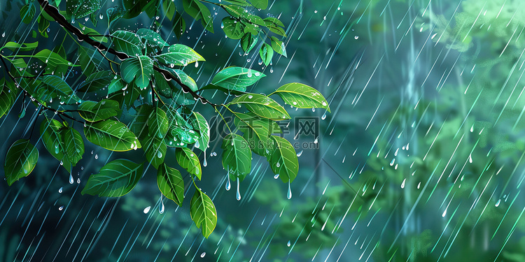 春天下雨雨季树叶插图