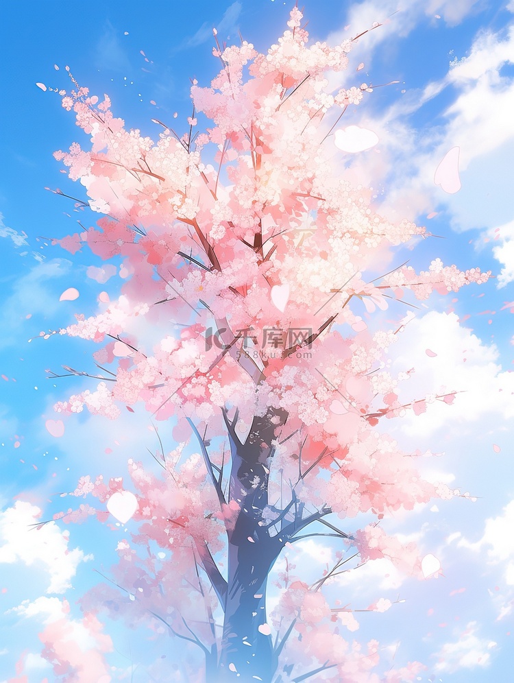 粉色樱花树浪漫春天插画图片