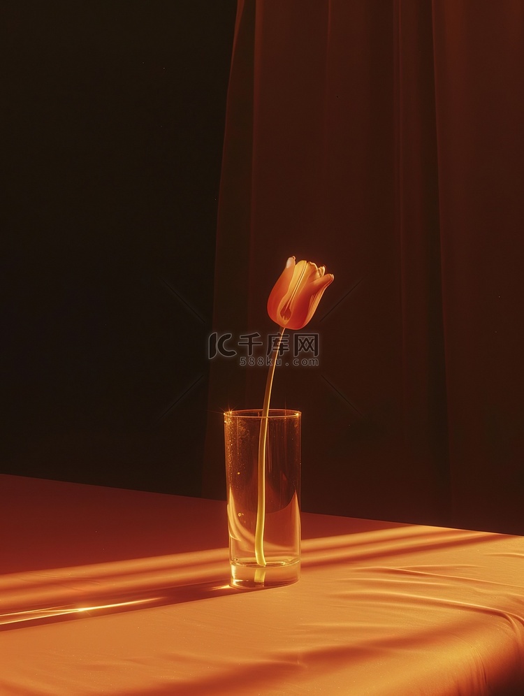 一朵郁金香插在长玻璃杯插画海报