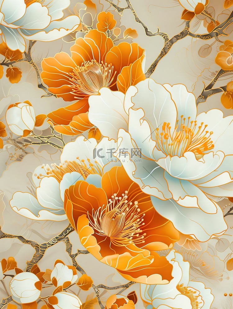 橙色的瓷器花朵壁纸素材