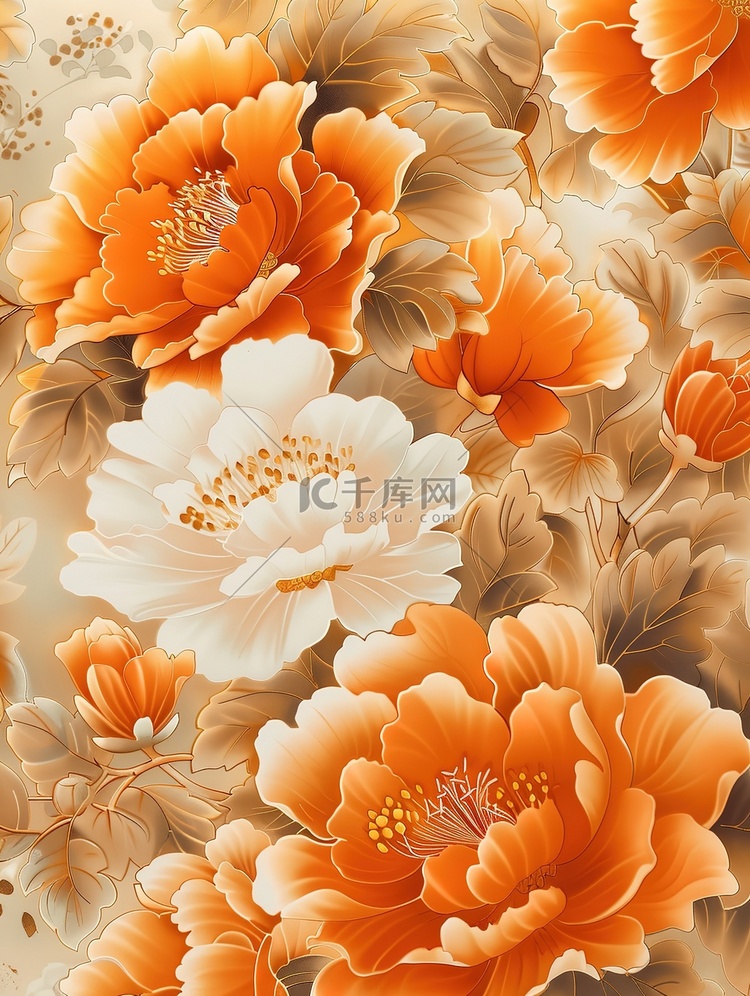 橙色的瓷器花朵壁纸图片