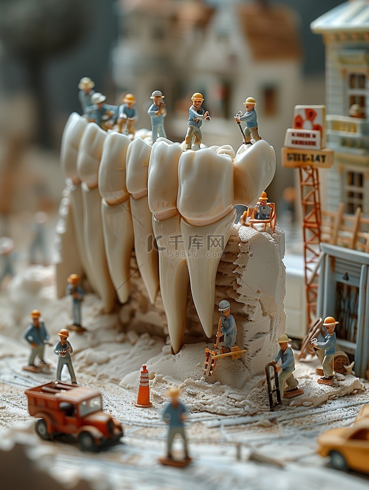 模型牙齿微小的建筑工人插画