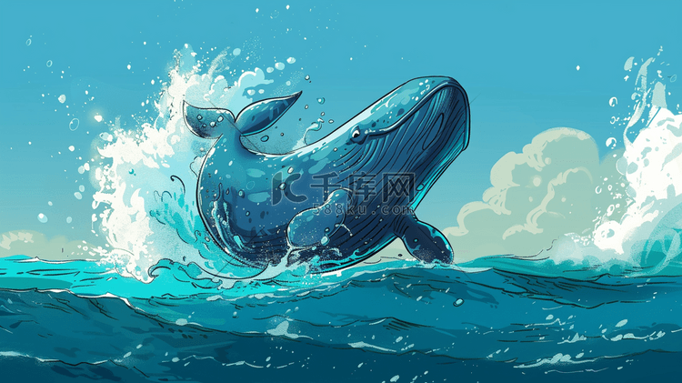 蓝色简约海里卡通海豚的插画4