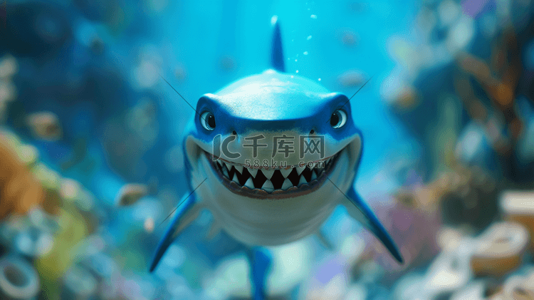 蓝色深海鱼类鲨鱼的插画3