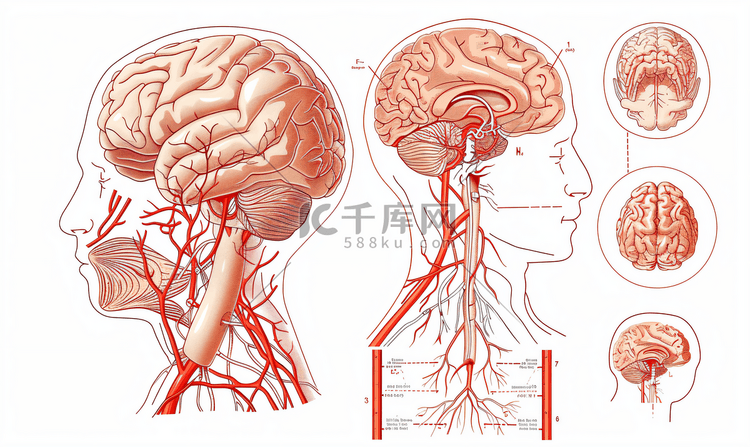 大脑的动脉示意图和下面观医疗照片