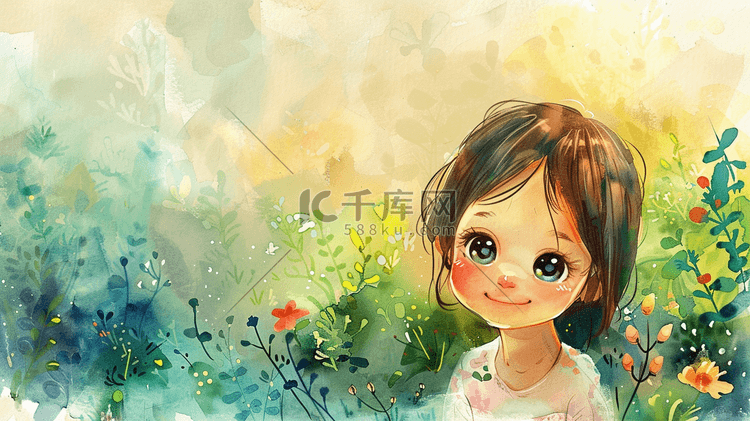 彩色手绘绘画可爱女孩的插画5