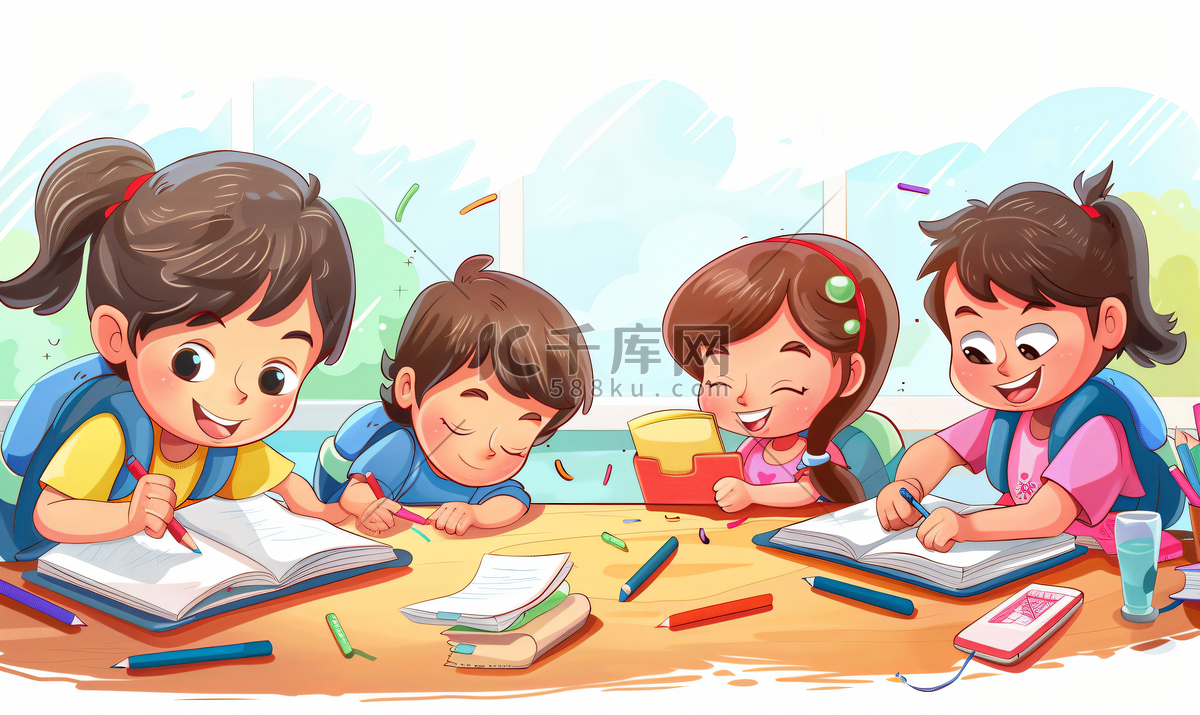 小学生写作业插画图片-千库网