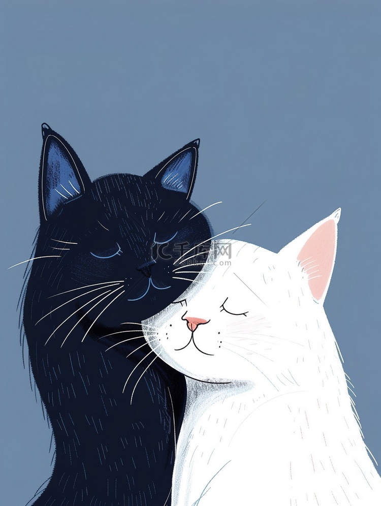 两只猫深情地拥抱原创插画