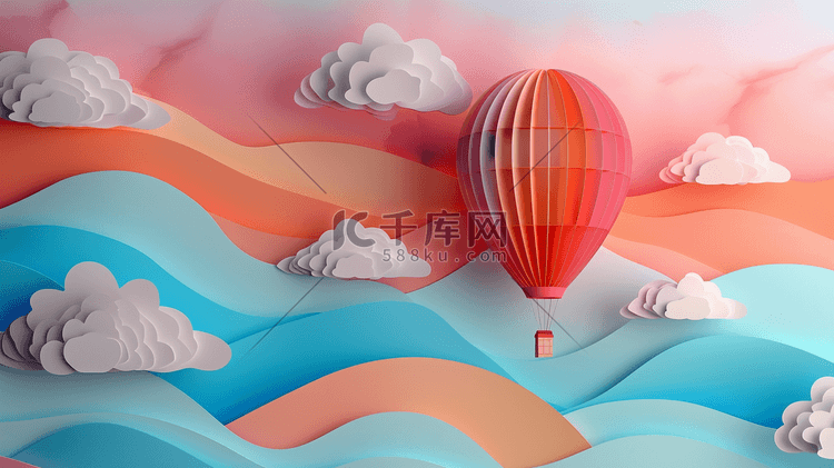 彩色扁平化白云热气球的插画
