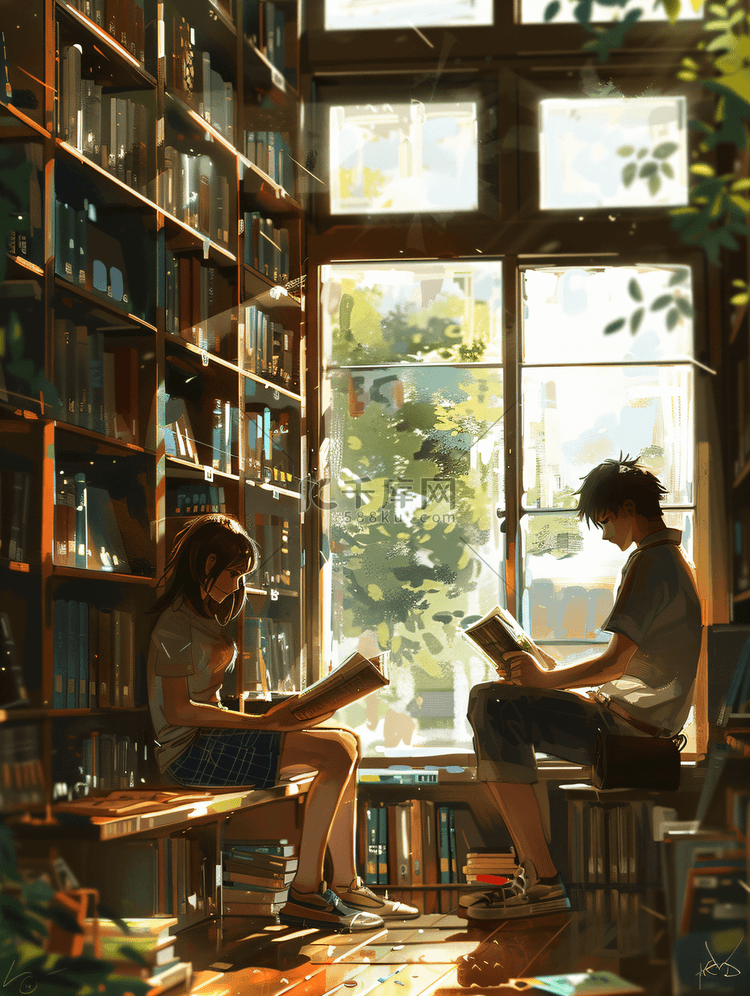 图书馆看书的同学