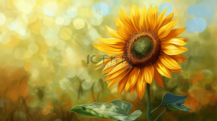 彩色手绘绘画户外向日葵花朵的插画