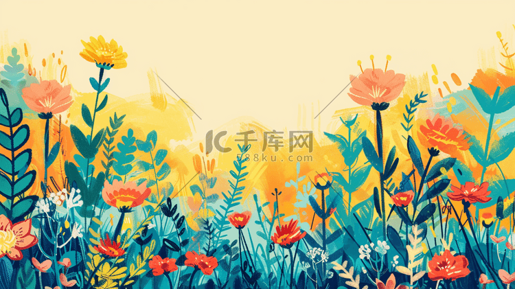 彩色扁平化花卉花丛女孩设计的插画