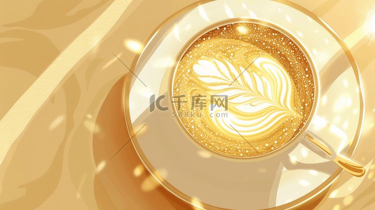 金色流光一杯咖啡奶茶插画