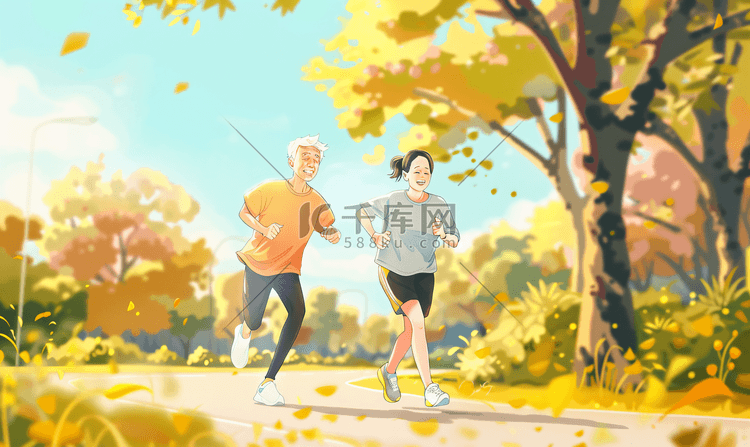 亚洲人老年夫妇在户外慢跑