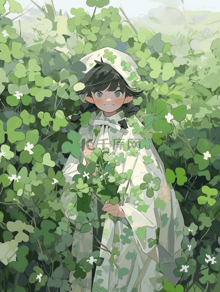 绿叶丛中的美女插画