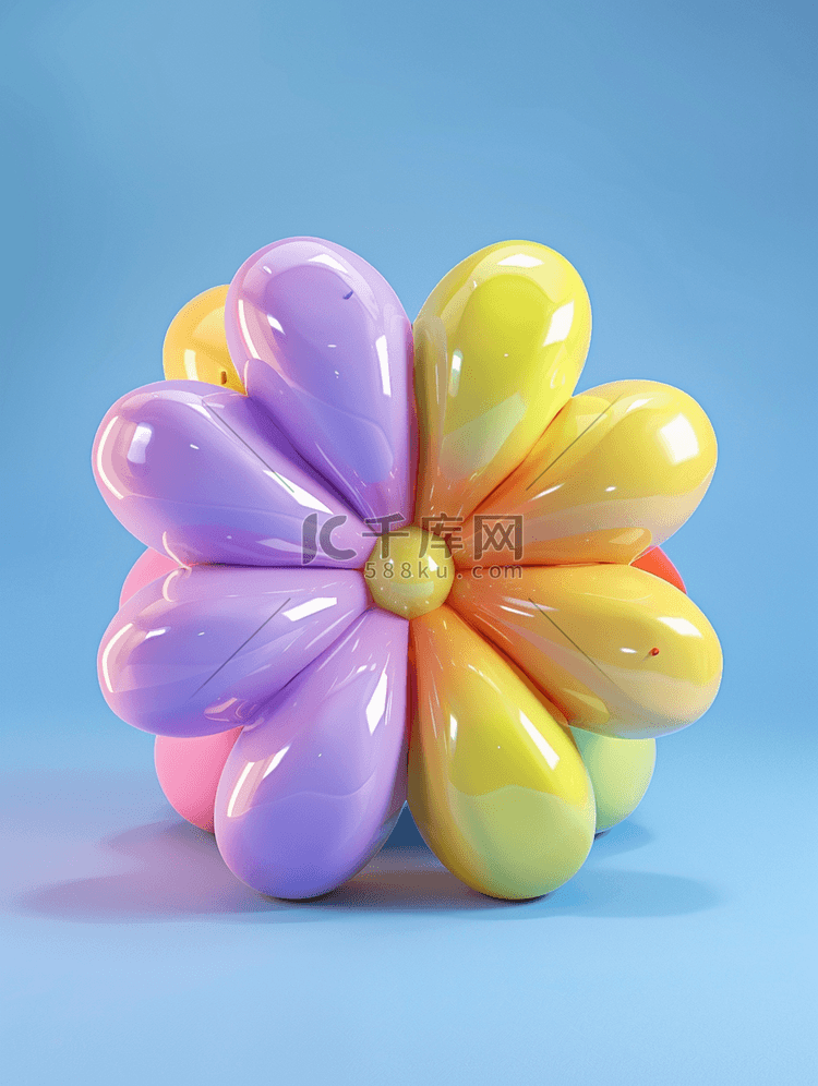 唯美卡通彩色气球扎成花朵的插画