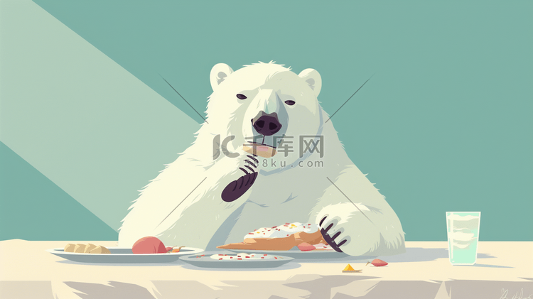 彩色梦幻可爱大熊吃食物的插画