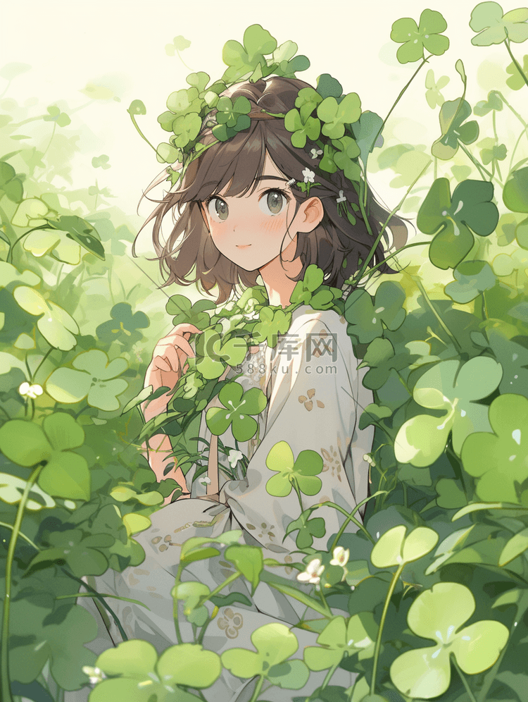绿叶丛中的美女插画