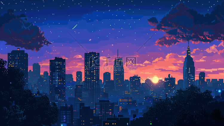 城市建筑夜景插画