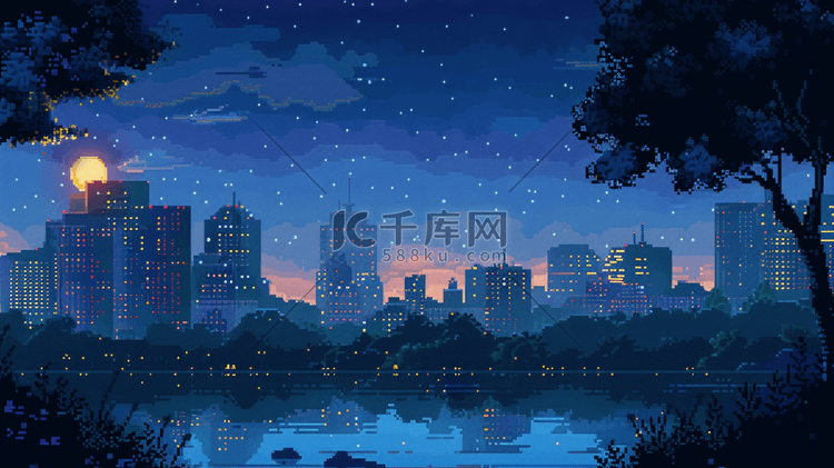 城市建筑夜景插画