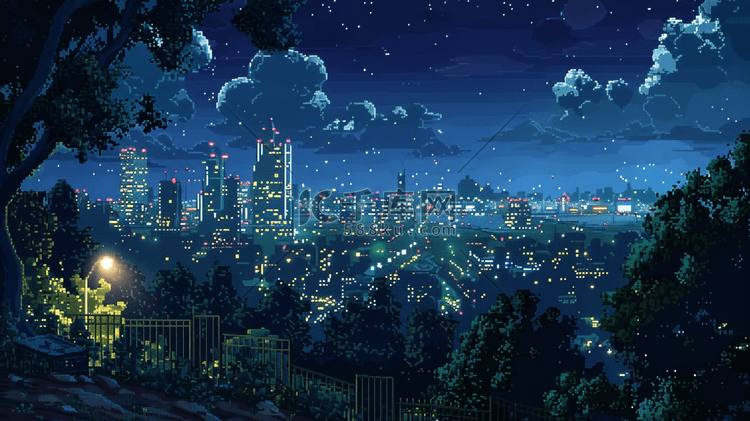 城市建筑夜景插画