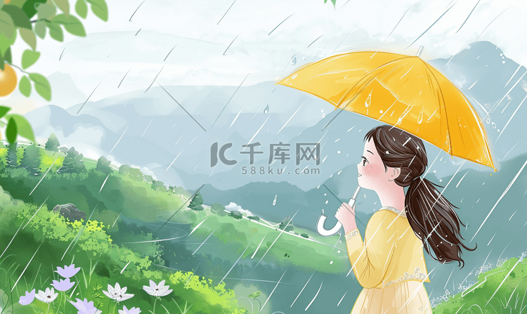 雨中打伞的女性插画3